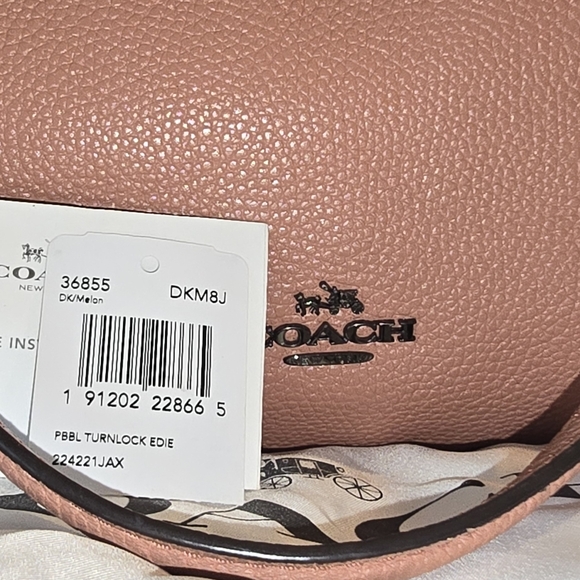 Coach Turnlock Edie Dusty Rose Pebble Leather Shoulder Bag 36855 - Picture 2 of 6